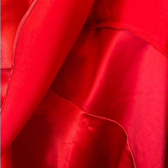 DESIGNER Dress Red Satin Layers Party Cowgirl V Neck Zip NEW Sz L - Picture 10 of 13